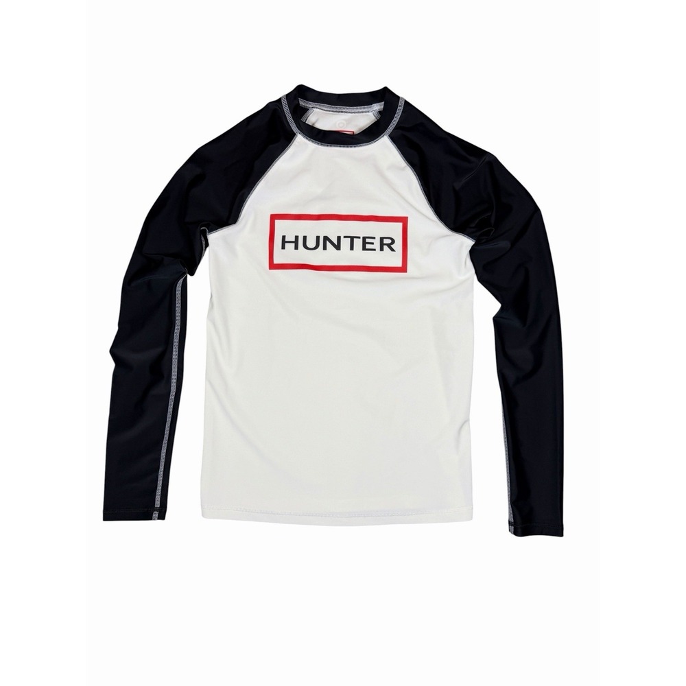 Hunter x Target Womens S Black White Logo Long Sleeve Rash Guard Swim Shirt NWOT
